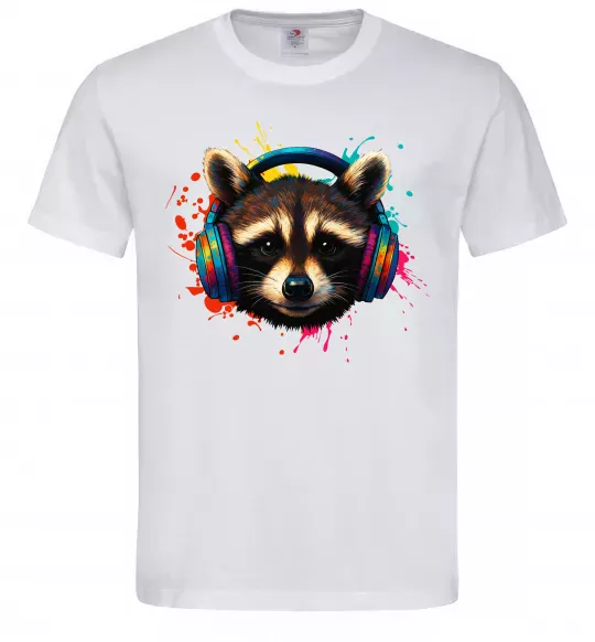 Чоловіча футболка Єнот в навушниках Білий фото