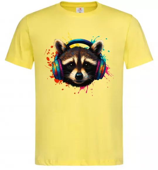 Чоловіча футболка Єнот в навушниках Лимонний фото