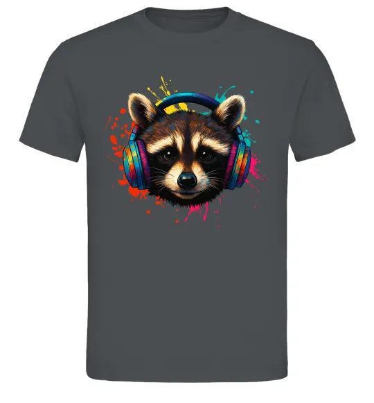 Чоловіча футболка Єнот в навушниках Графіт фото