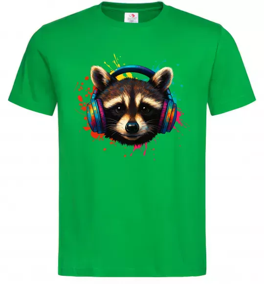 Чоловіча футболка Єнот в навушниках Зелений фото