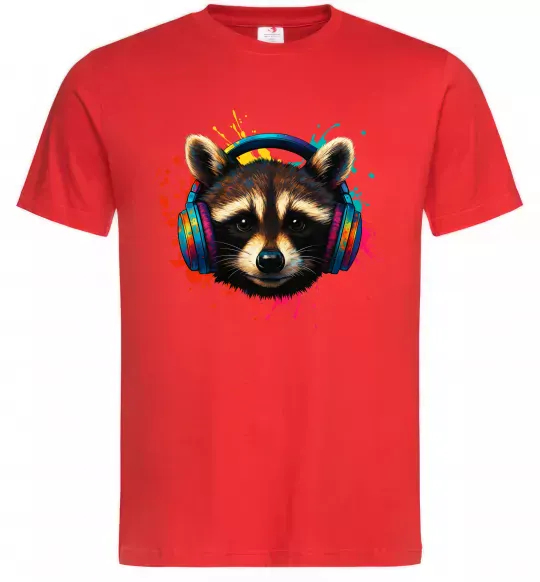 Чоловіча футболка Єнот в навушниках Червоний фото