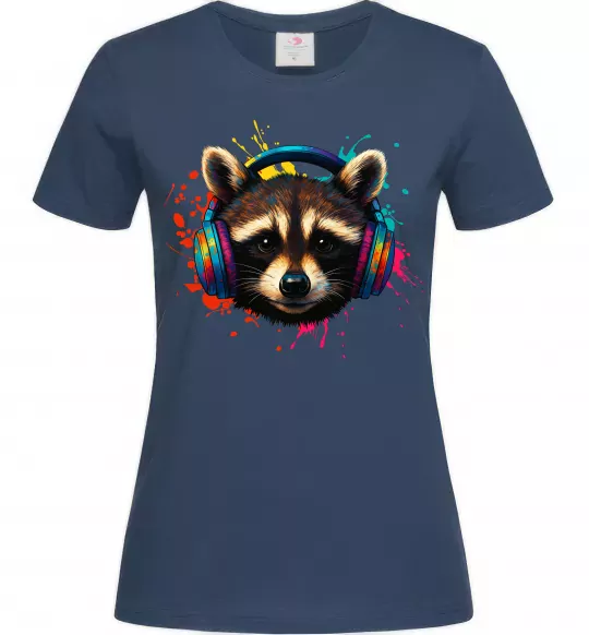 Женская футболка Єнот в навушниках Темно-синий фото