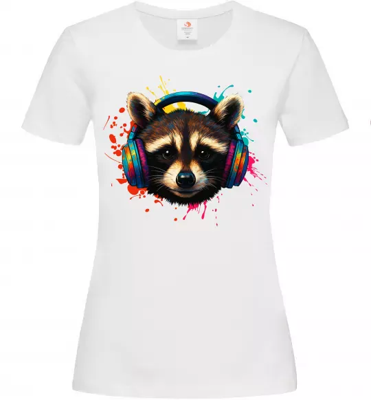 Женская футболка Єнот в навушниках Белый фото