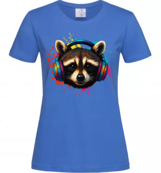 Женская футболка Єнот в навушниках Ярко-синий фото
