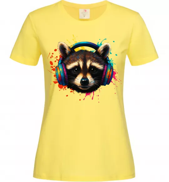 Женская футболка Єнот в навушниках Лимонный фото