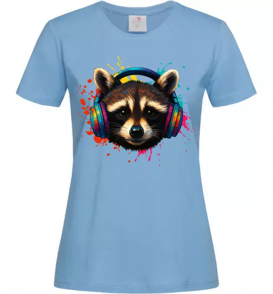 Женская футболка Єнот в навушниках Голубой фото