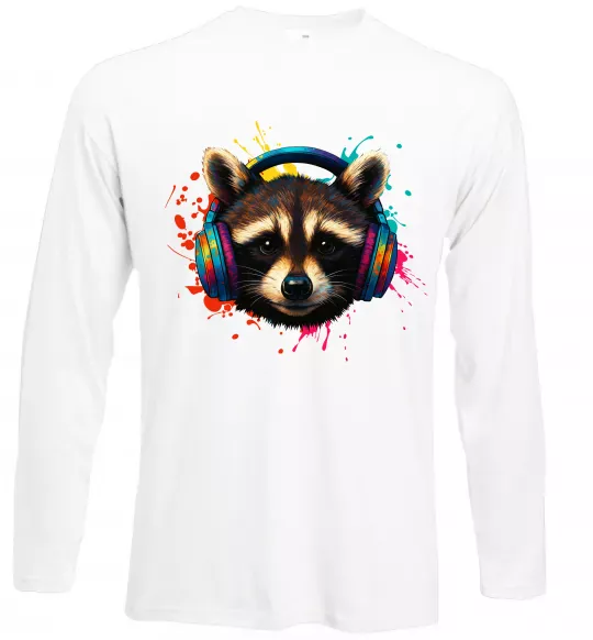 Лонгслив Єнот в навушниках Белый фото