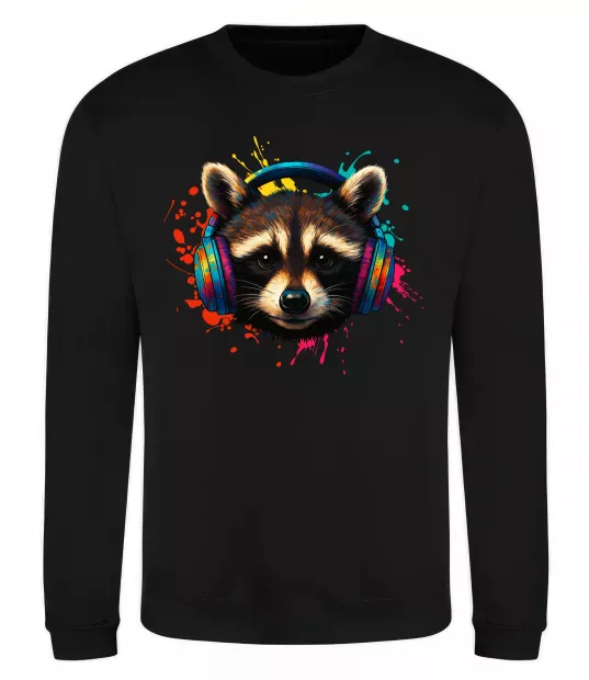 Свитшот Єнот в навушниках Черный фото