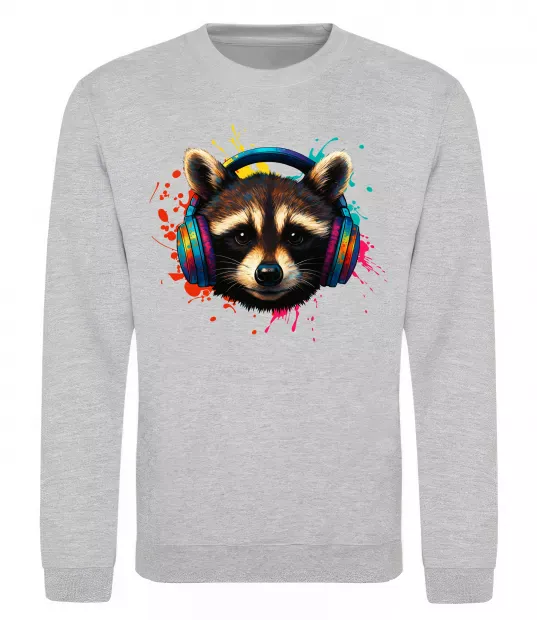 Свитшот Єнот в навушниках Серый меланж фото