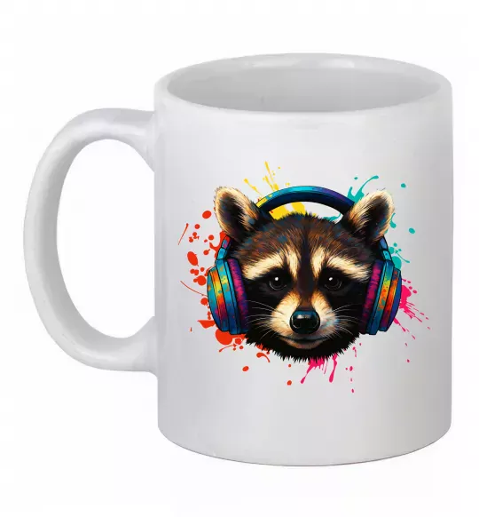 Чашка керамическая Єнот в навушниках Белый фото