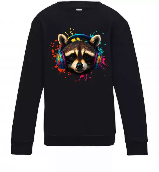 Детский Свитшот Єнот в навушниках Черный фото