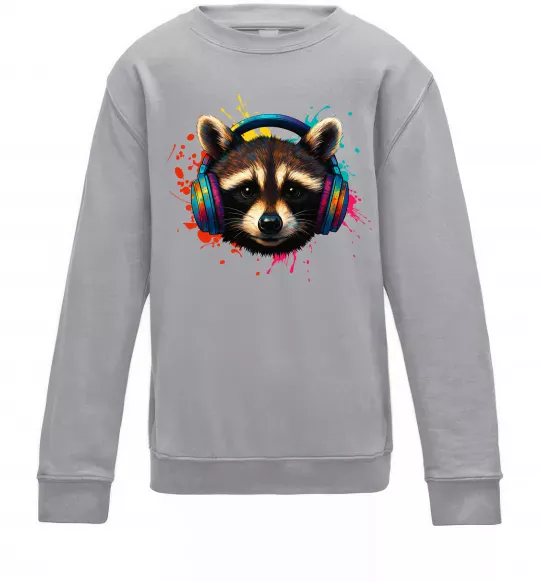 Детский Свитшот Єнот в навушниках Серый меланж фото