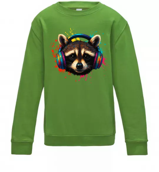 Детский Свитшот Єнот в навушниках Лаймовый фото