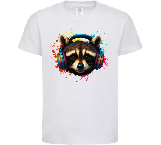 Дитяча футболка Єнот в навушниках Білий фото