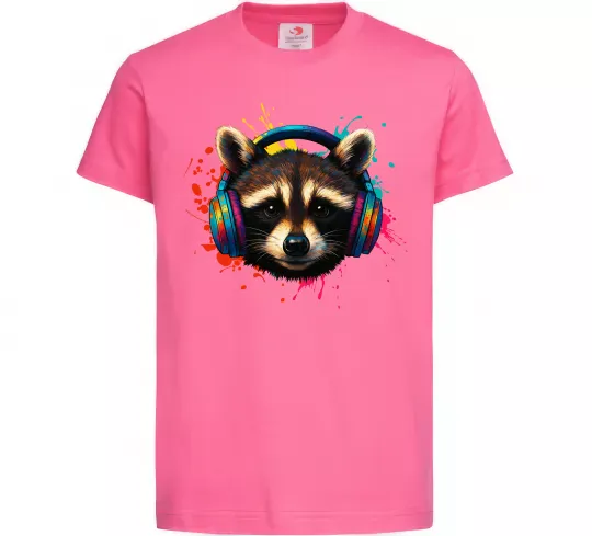 Дитяча футболка Єнот в навушниках Яскраво-рожевий фото