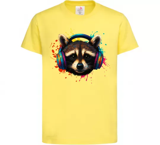 Дитяча футболка Єнот в навушниках Лимонний фото