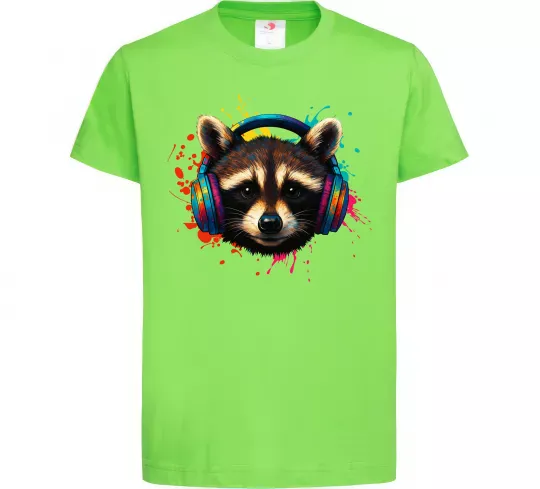 Дитяча футболка Єнот в навушниках Лаймовий фото