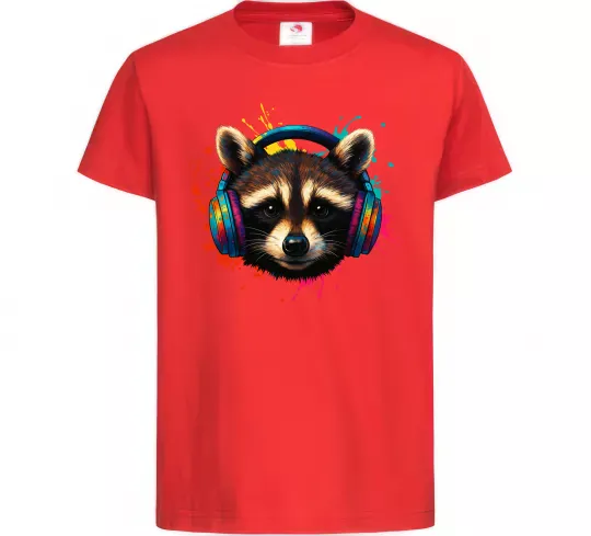 Дитяча футболка Єнот в навушниках Червоний фото