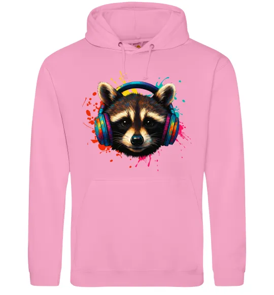 Чоловіча толстовка (худі) Єнот в навушниках Рожевий фото