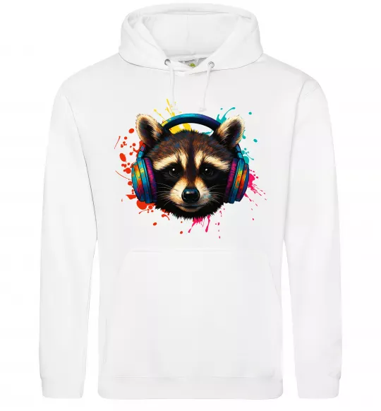 Жіноча толстовка (худі) Єнот в навушниках Білий фото