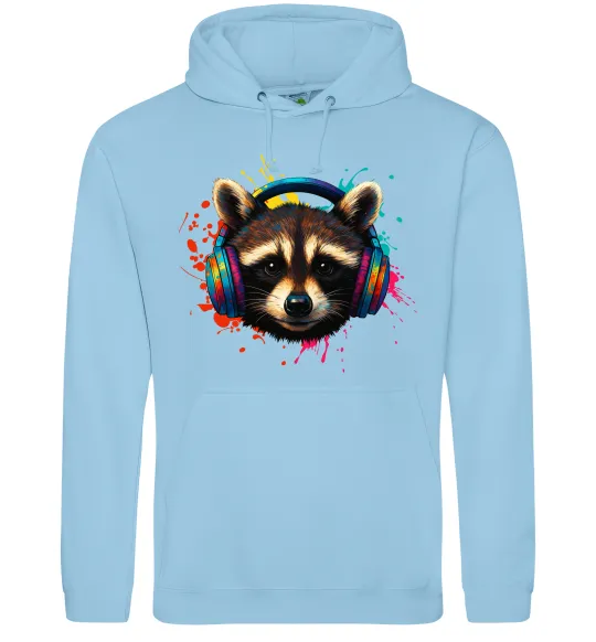 Жіноча толстовка (худі) Єнот в навушниках Блакитний фото