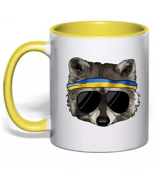 Чашка с цветной ручкой Єнот в окулярах з прапором Солнечно желтый фото