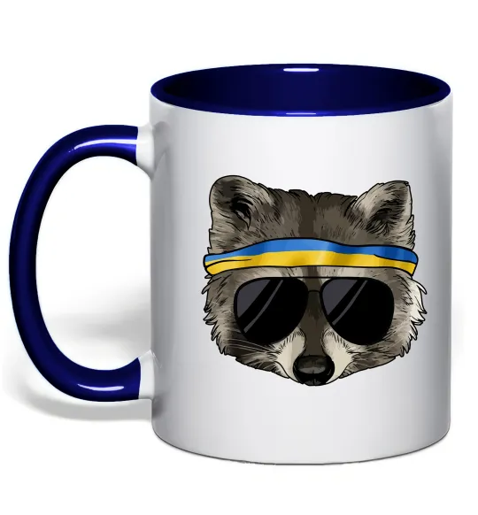 Чашка с цветной ручкой Єнот в окулярах з прапором Глубокий темно-синий фото