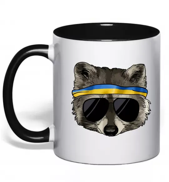 Чашка с цветной ручкой Єнот в окулярах з прапором Черный фото