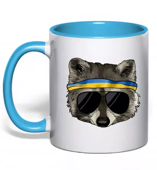 Чашка с цветной ручкой Єнот в окулярах з прапором Голубой фото