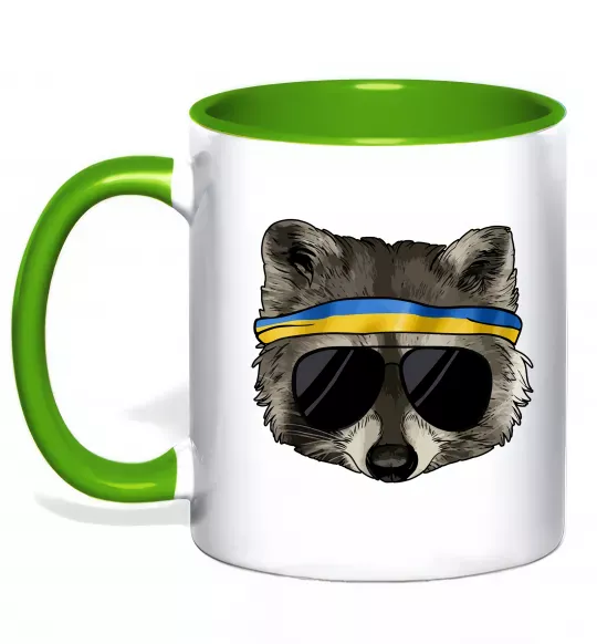 Чашка с цветной ручкой Єнот в окулярах з прапором Зеленый фото