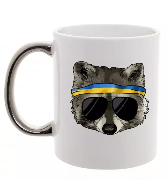 Чашка с цветной ручкой Єнот в окулярах з прапором Серебро фото