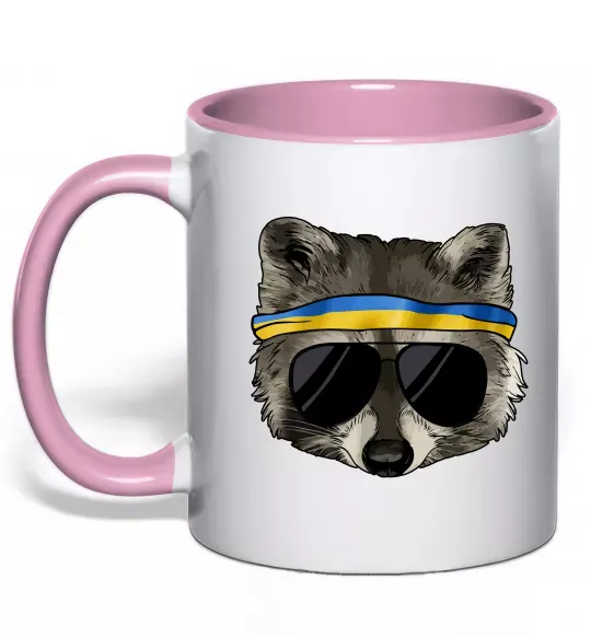 Чашка с цветной ручкой Єнот в окулярах з прапором Нежно розовый фото