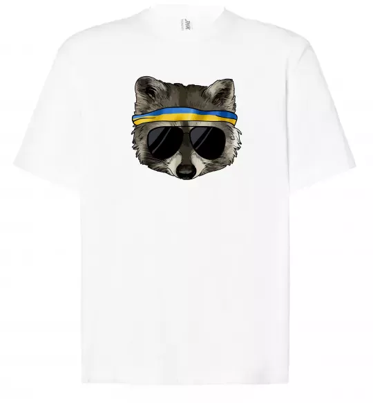 Футболка Оверсайз Єнот в окулярах з прапором Белый фото