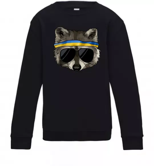 Детский Свитшот Єнот в окулярах з прапором Черный фото