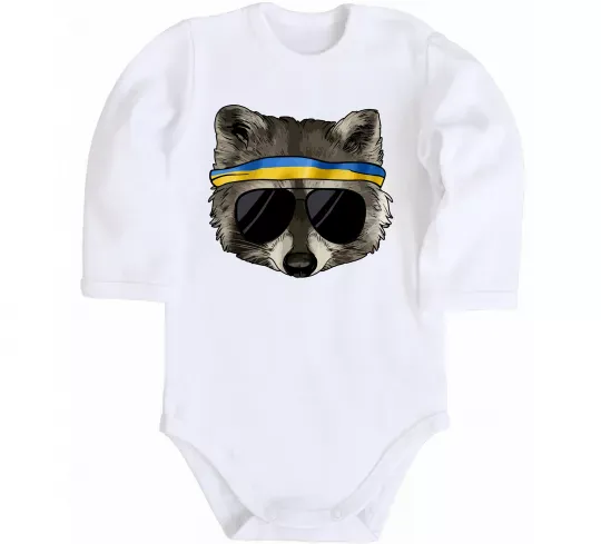 Детский боди Єнот в окулярах з прапором Белый фото