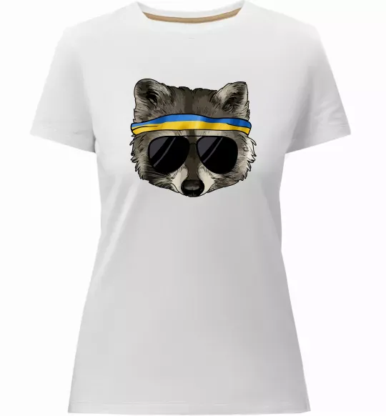 Жіноча преміум футболка Єнот в окулярах з прапором Білий фото