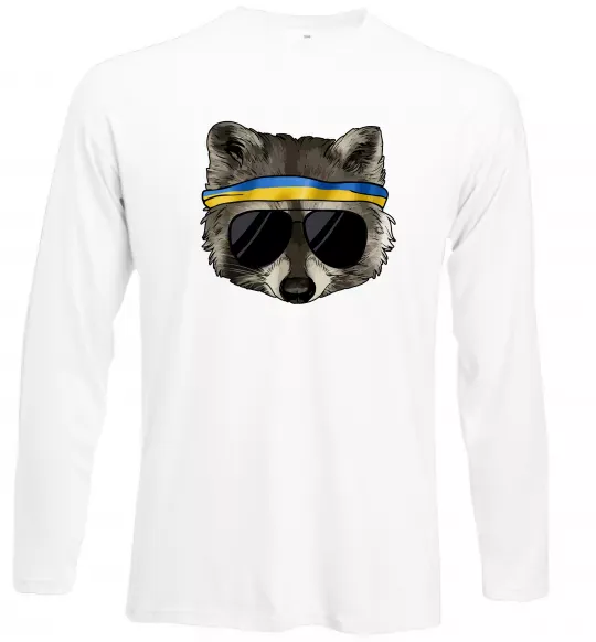 Лонгслів Єнот в окулярах з прапором Білий фото