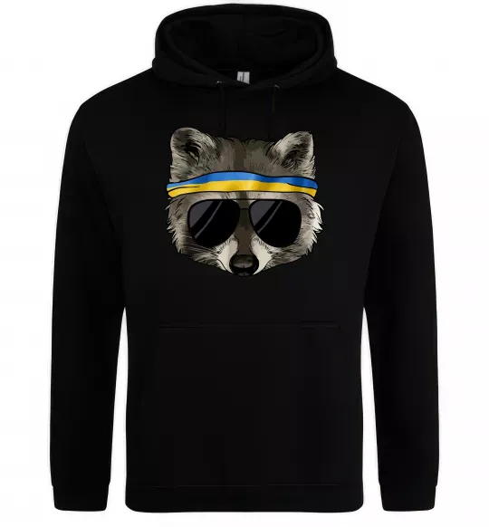 Чоловіча толстовка (худі) Єнот в окулярах з прапором Чорний фото