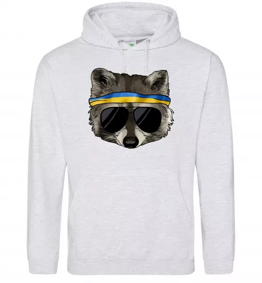 Чоловіча толстовка (худі) Єнот в окулярах з прапором Сірий меланж фото
