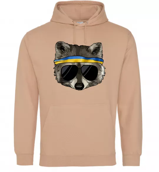 Чоловіча толстовка (худі) Єнот в окулярах з прапором Пісочний фото