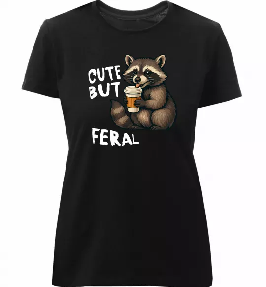 Женская премиум футболка Cute but feral Черный фото