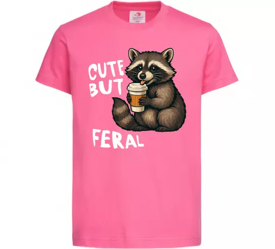 Детская футболка Cute but feral Ярко-розовый фото