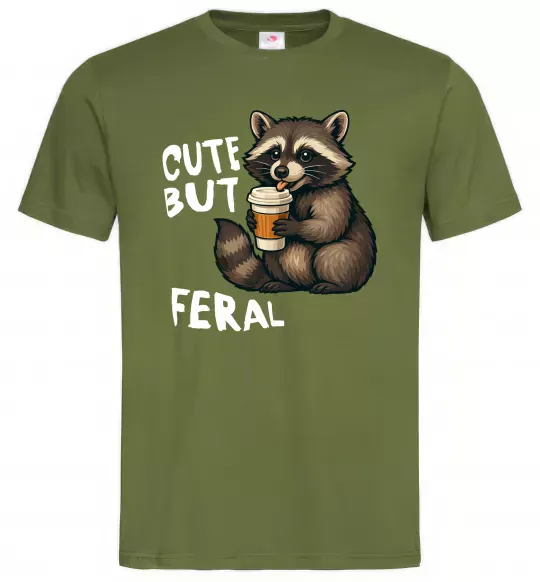 Мужская футболка Cute but feral Оливковый фото