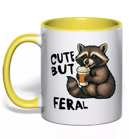 Чашка с цветной ручкой Cute but feral Солнечно желтый фото