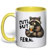 Чашка с цветной ручкой Cute but feral Солнечно желтый фото
