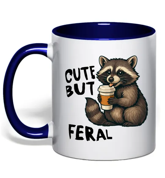 Чашка с цветной ручкой Cute but feral Глубокий темно-синий фото