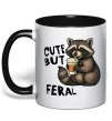 Чашка с цветной ручкой Cute but feral Черный фото