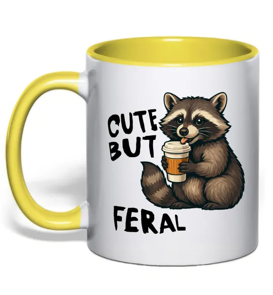 Чашка с цветной ручкой Cute but feral Лимонный фото