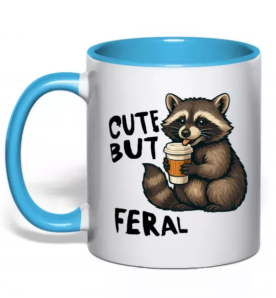 Чашка с цветной ручкой Cute but feral Голубой фото