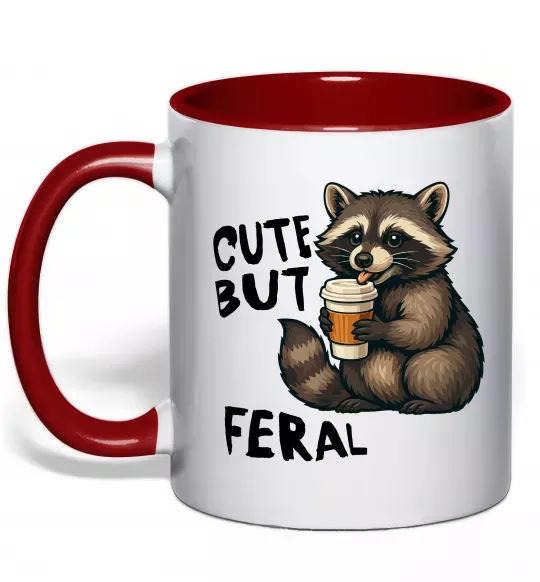 Чашка с цветной ручкой Cute but feral Красный фото